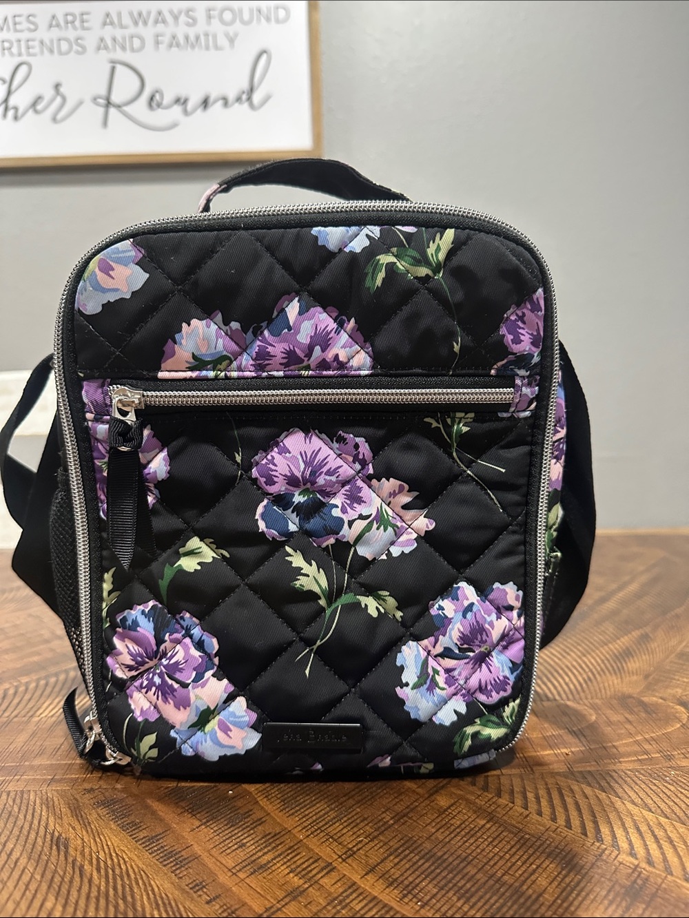 Vera Bradley Quilted Floral Crossbody Lunch- Black & Purple